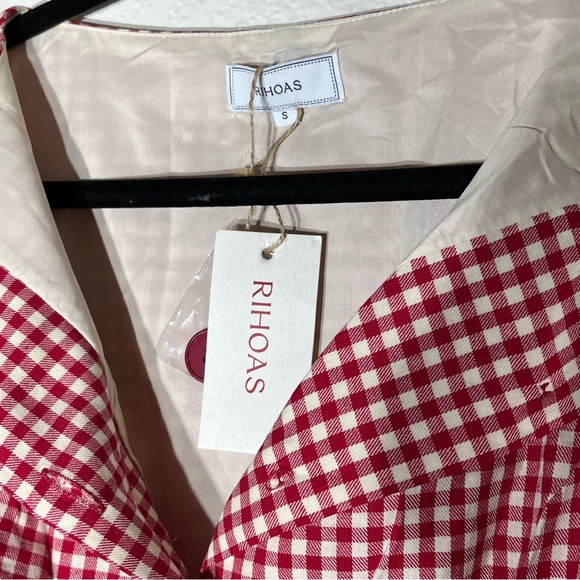 RIHOAS Red Boat Neck Plaid/Gingham Mini Dress Sz S NWT - Picture 3 of 6